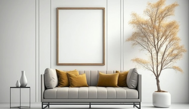 Mockup poster frame on the wall of living room Luxurious apartment background with contemporary design Modern interior design 3D render 3D illustration Generate Ai