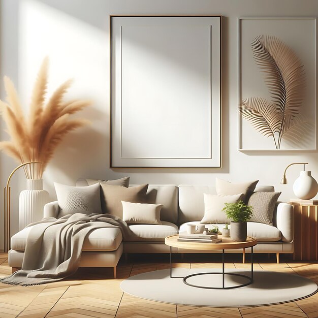 Mockup poster frame on the wall of living room Luxurious apartment background