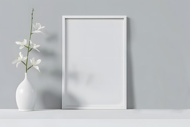 Foto configurazione di poster con fiori bianchi in vaso