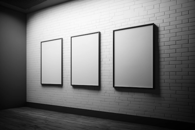 Mockup poster frames on empty wall template for design