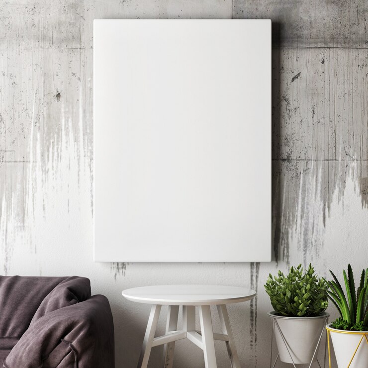 Photo mockup poster in the living room concrete background