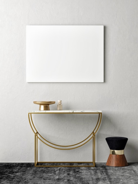 Mockup poster with minimal wall table