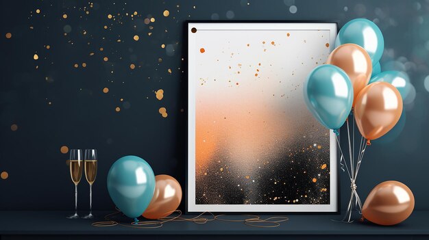 mockup poster with party decoration on dark background