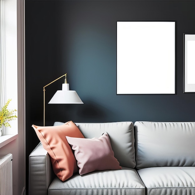 Mockup posterframe in de woonkamer