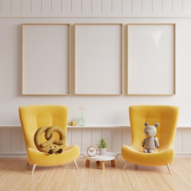 Foto mockup-posters in het interieur van de kinderkamer in scandinavische stijl