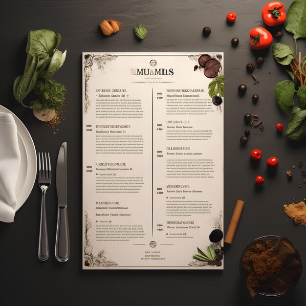 mockup of restaurant menu list generative Ai