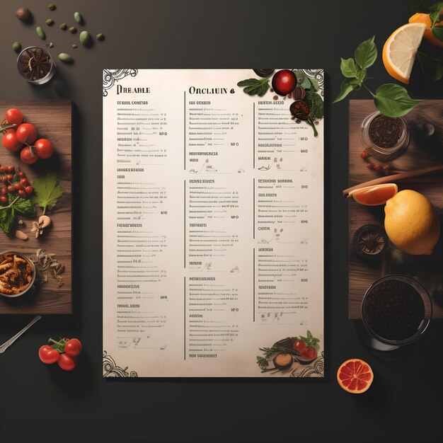 mockup of restaurant menu list generative Ai