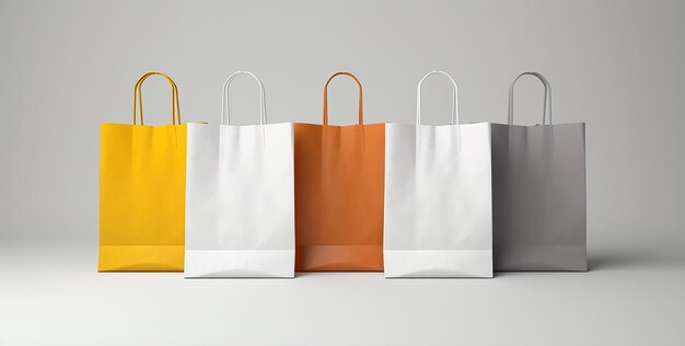 Mockup a set of four colorful shopping bags in the style of whi