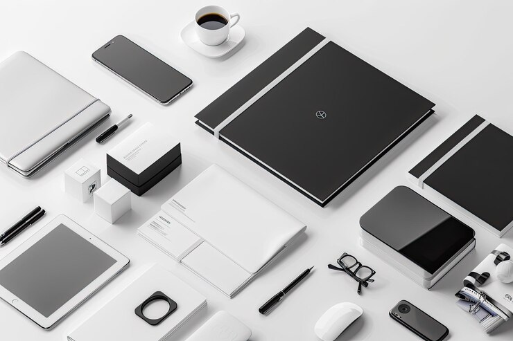 Foto mockup-set van het product voor de bedrijfsidentiteit