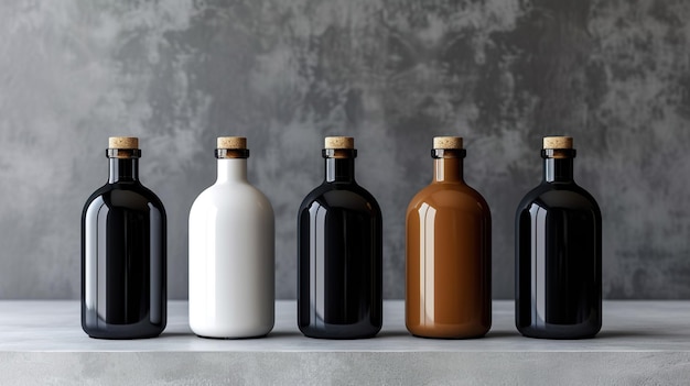 Mockup of several bottles with a variety of tones and a gray background