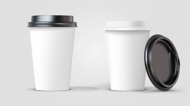 Photo the mockup shows a 3d white paper coffee cup isolated and modernized along with a plastic black lid it39s a mockup for a disposable drink designed for takeaway coffee from a cafe this mockup