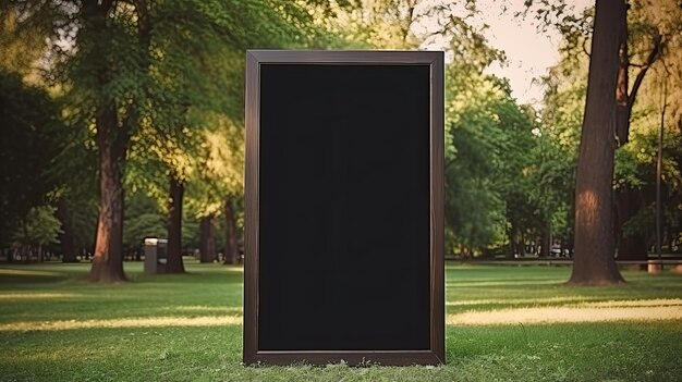 Mockup sign in a park with empty black frame design space