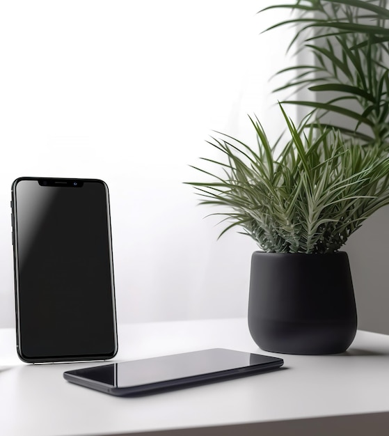 Mockup smartphone On a desk with white screen