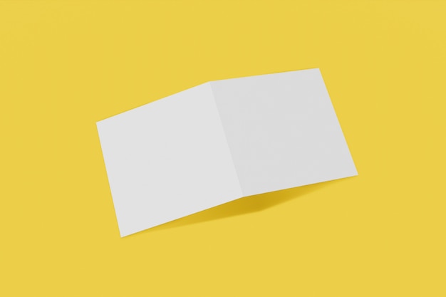 Mockup square booklet, brochure, invitation isolated on a yellow background with hard cover and realistic shadow. 3D rendering.