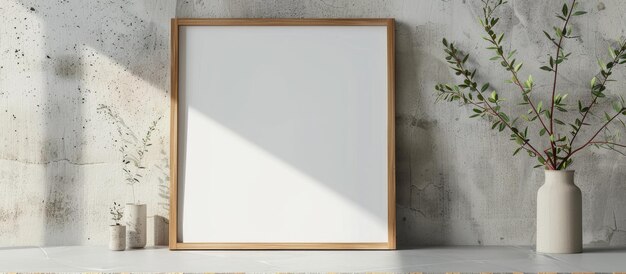 Mockup of a square frame made of wood with a poster