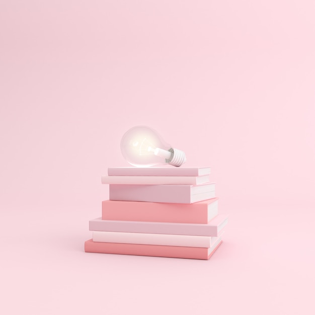 Mockup of stacked book and light bulb