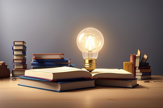 Mockup of stacked book and light bulb