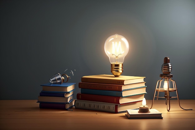 Mockup of stacked book and light bulb