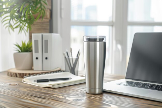Mockup of a stainless steel travel tumbler
