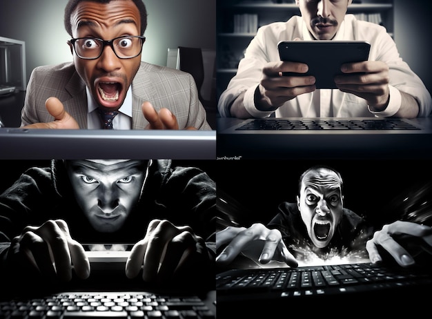 コンピューターのキーボアに電話をかざしている男のモックアップ ストック画像