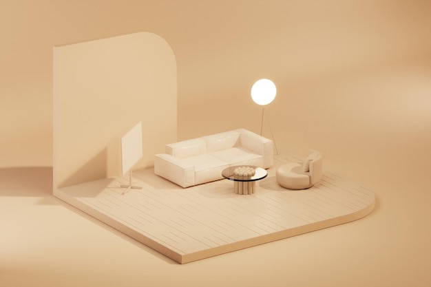 Mockup studio voor woonkamer presentatie mode uitvoerende kunst op beige achtergrond 3d render