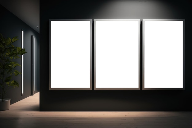 A mockup of the three blank paintings in the interior AI generation