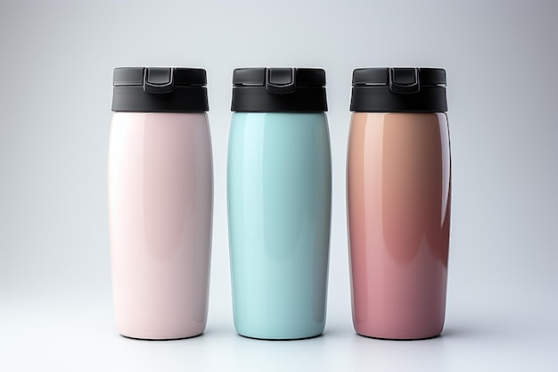 Mockup of three tumbler bottles