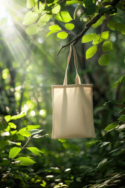 Mockup of a tote bag in forest