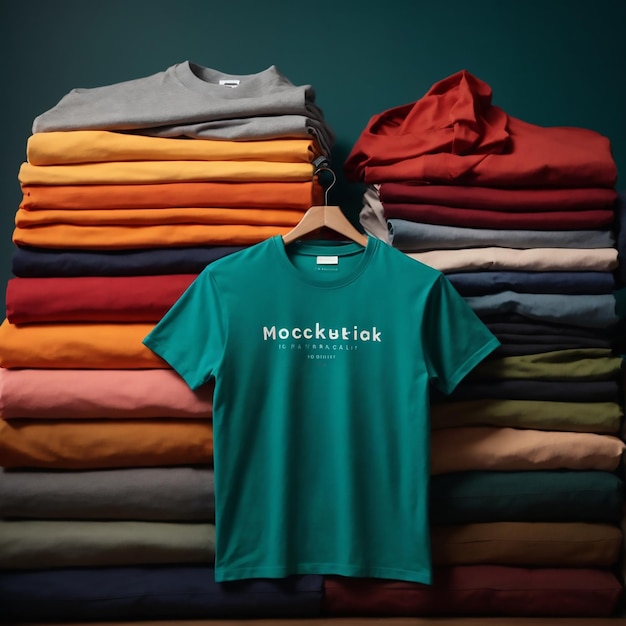 Photo mockup tshirt in bright colors ready for design and online stores