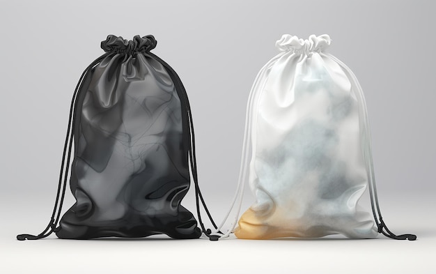 Foto modello di due borse con coulisse in bianco e nero impostate su b trasparente