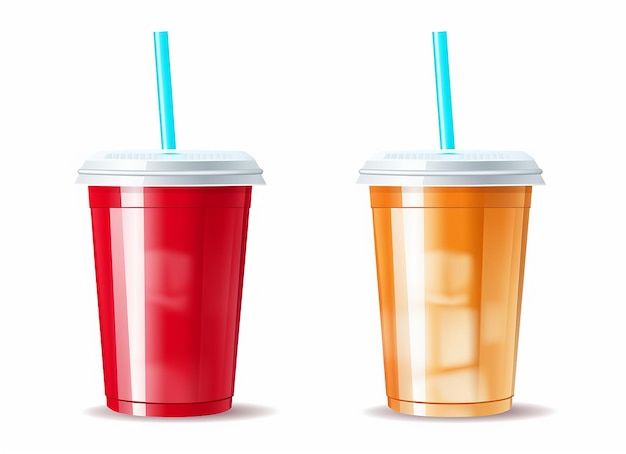 Mockup Two Plastic Cup With Straw And Paper Straw Stock Vector