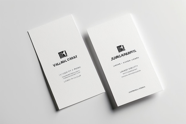 Photo mockup of two vertical business cards at white textured paper background