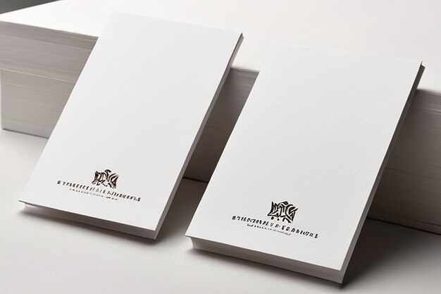 Mockup of two vertical business cards at white textured paper background