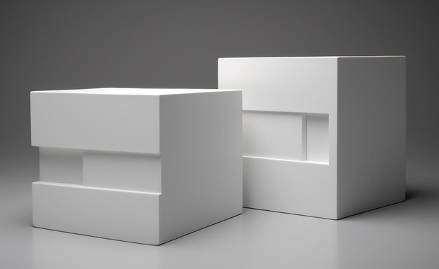 Photo mockup two white hollow boxes on a gray background in the style