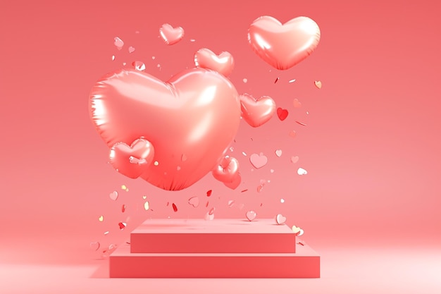 バレンタインデーのモックアップ ハートの装飾 エレガントなステージポディウム