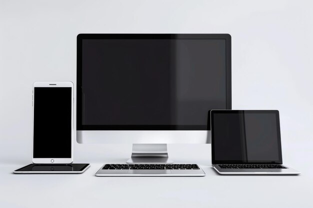 Foto mockup van computer, laptop, monitor en tablet gemaakt met generatieve ai