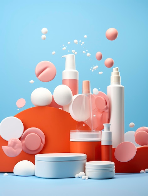 Mockup van cosmetische producten in 3D-stijl met lege etiketten op gekleurde achtergrond