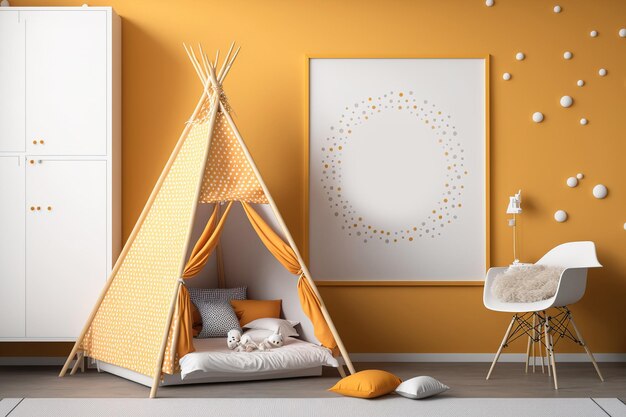 Mockup van een frame in een kinderkamer interieur in Scandinavische stijl