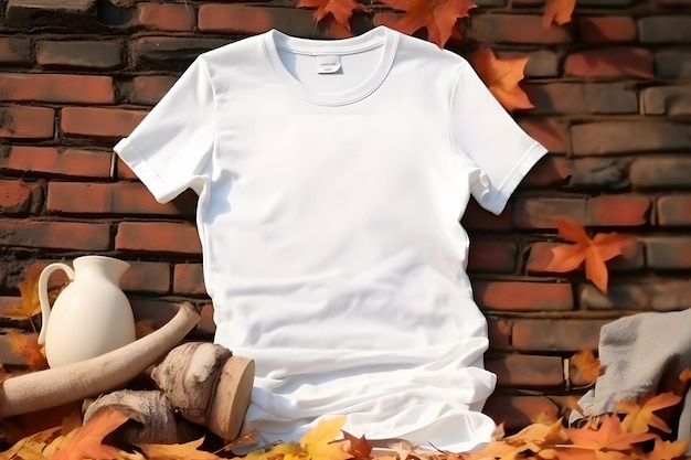 Mockup van een herfst wit T-shirt blanco shirt herfst wit shirt mockup AI gegenereerd