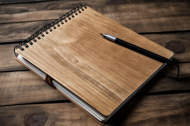 Mockup van een notebook op een houten achtergrond