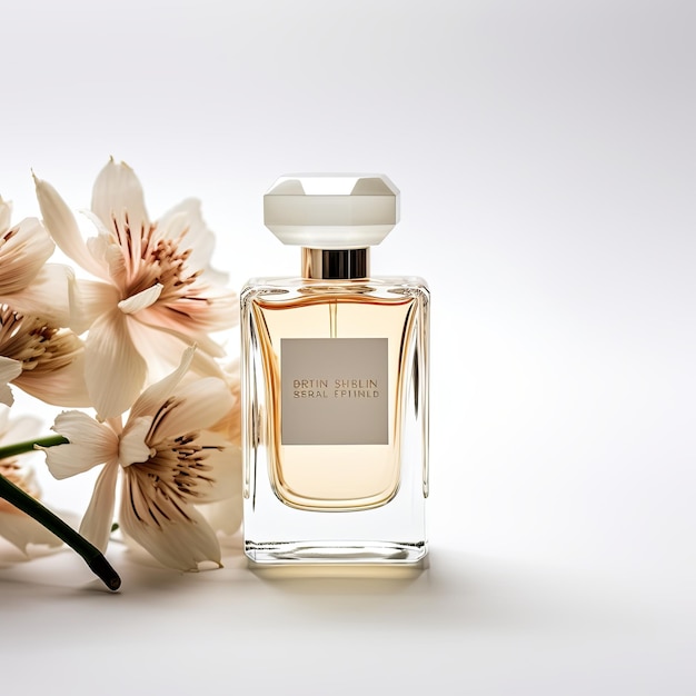 mockup van een parfumfles in een minimalistische scène