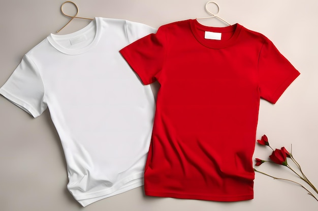 Mockup van een Valentine Wit en Rood T-Shirt Blank Valentine Twee shirt mockup