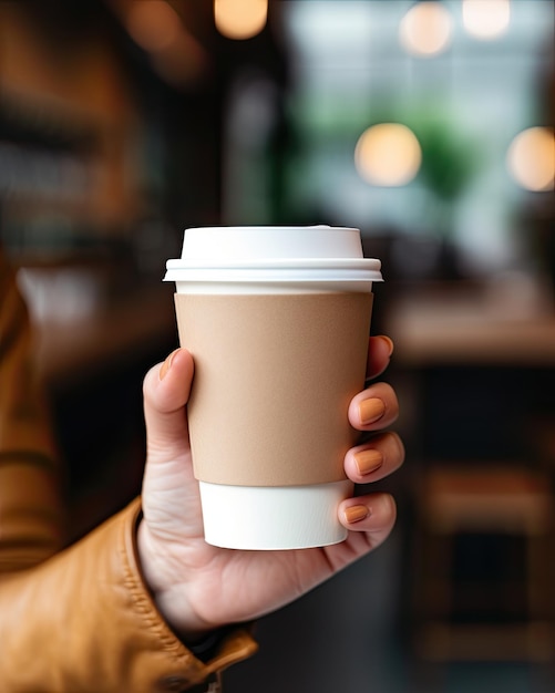 mockup van een vrouw die een koffiekopje vasthoudt met een geïsoleerde achtergrond