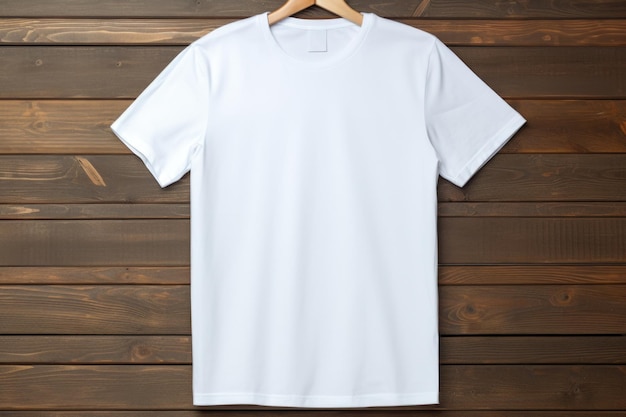 Mockup van een wit T-shirt op een houten achtergrond