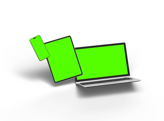 Mockup van laptop, tablet en smartphone op een grijze achtergrond