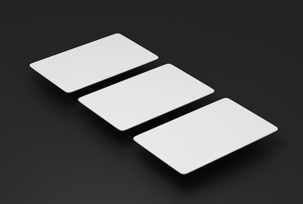 Mockup van papieren visitekaartjes op grijze achtergrond. 3D weergegeven.