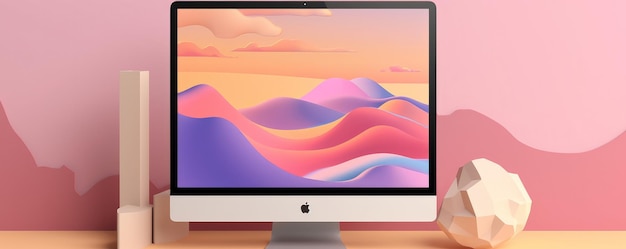 Foto mockup van pc- of laptopscherm bevat een illustratie van lichte kleurpastel generatieve ai