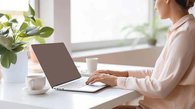 Mockup van vrouw die laptop gebruikt en typt