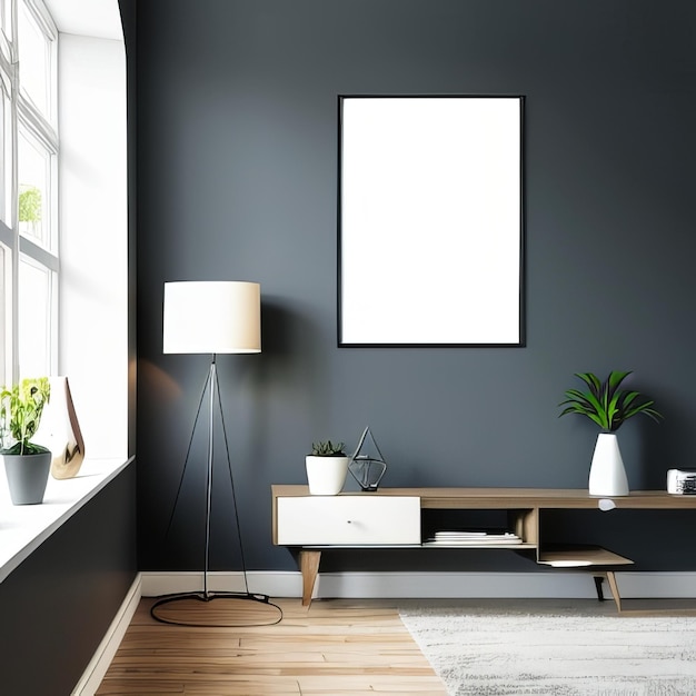 mockup verlichte wissellijst in moderne woonkamer