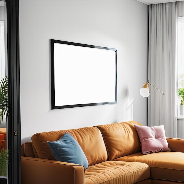 mockup verlichte wissellijst in moderne woonkamer